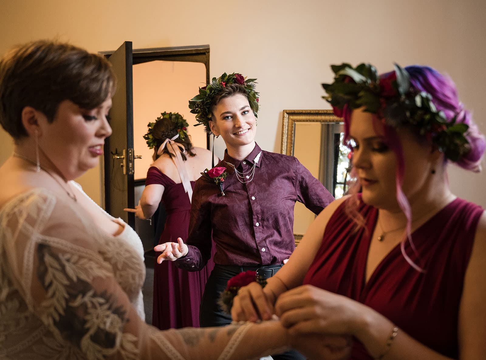 smiling bridesmaid during preparation Smiling bridesmaid during preparation